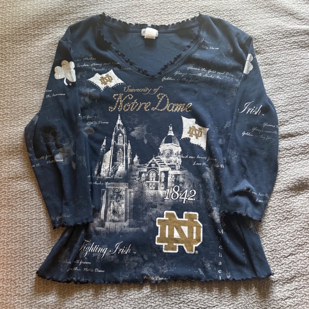 Notre Dame Women’s Navy Long Sleeve Tee - with Sparkle Logo